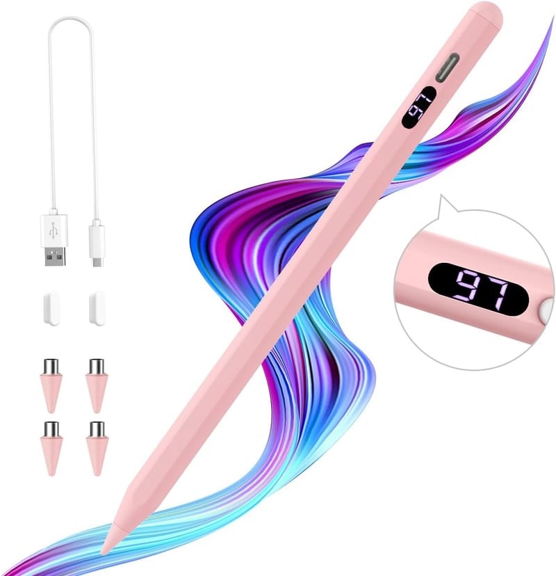 TiMOVO Gyorstöltős Érintőképernyős Stylus Toll - iPad, iPhone, Android, Samsung, Xiaomi Tabletekhez - Töltésjelzővel, Rózsaszín
