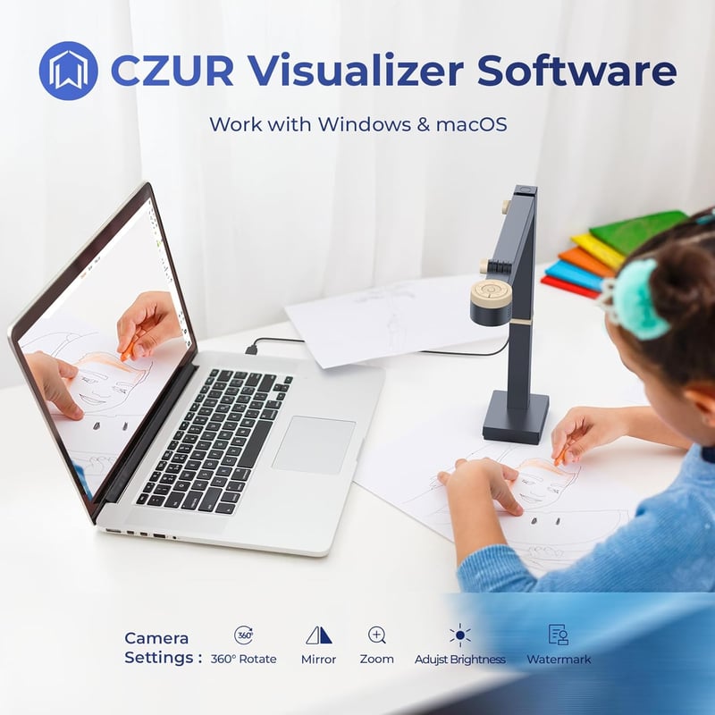 CZUR Fancy S Pro 4K USB Dokumentum Kamera és 12MP Webkamera LED Világítással, 60fps, Autofókusz, Távoktatáshoz, Élő Közvetítéshez, Windows é