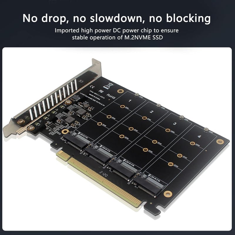 Annadue 4 portos M.2 NVMe SSD PCIe 4.0 adapter ventilátorral, RAID támogatással
