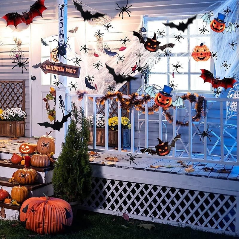Óriás Halloween Szett: Pókháló, 60 Pók és 24 Denevér - Ijesztő Dekoráció