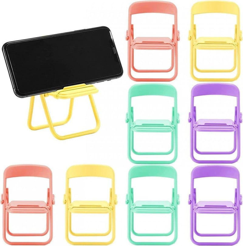 Mini Szék Mobiltelefon Tartó 8db - Összecsukható, Univerzális, Színes (Rózsaszín, Sárga, Lila, Zöld)
