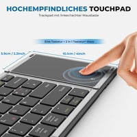 seenda Összehajtható Bluetooth Billentyűzet Érintőpaddal - Újratölthető Vezeték Nélküli Billentyűzet 3 Bluetooth Csatornával, Német QWERTZ,  6
