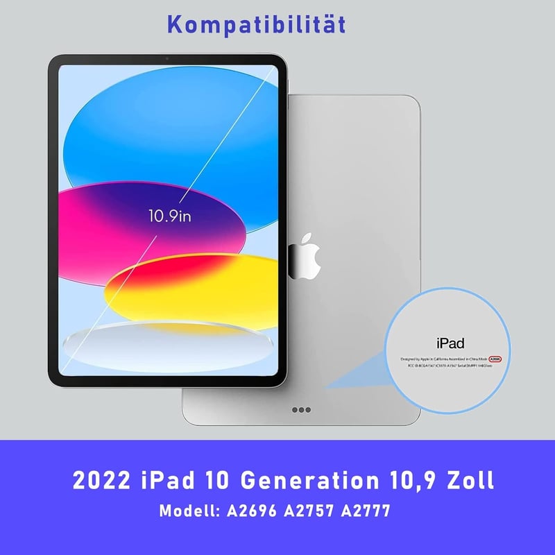 seenda iPad 10 Generációs Tok QWERTZ Bluetooth Billentyűzettel - 7 Színű Háttérvilágítás, Érintőpad, Tolltartó, Levehető Billentyűzet, 10.9"