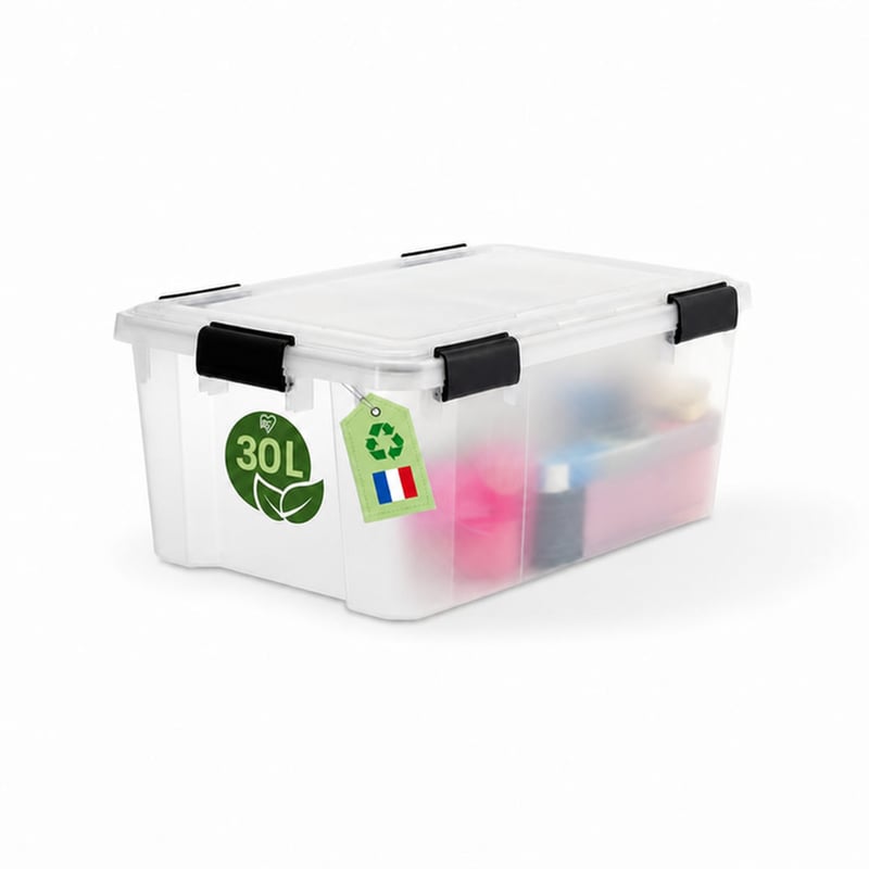 Iris Ohyama Prozirna kutija za pohranu 30L, s hermetičkim poklopcem, vodootpornim zatvaranjem, složiva, bez BPA, WSB-30 – 1 kom.