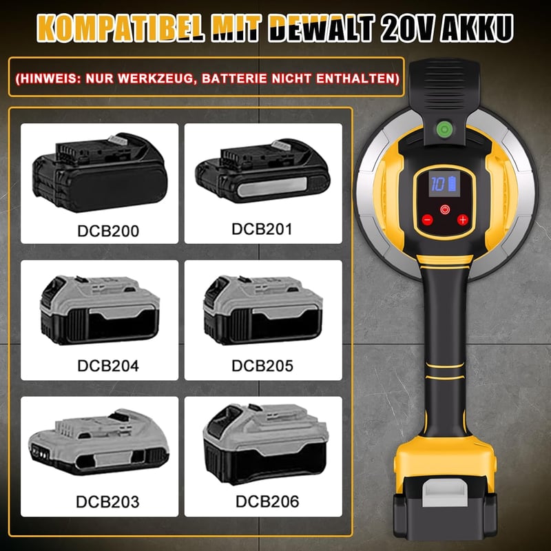 WingFly Elektromos Csempevibrátor Dewalt 18V/20V Akkumulátorhoz - 148mm Tapadókorong, 10 Fokozat, 160kg Teherbírás (Akkumulátor Nélkül)