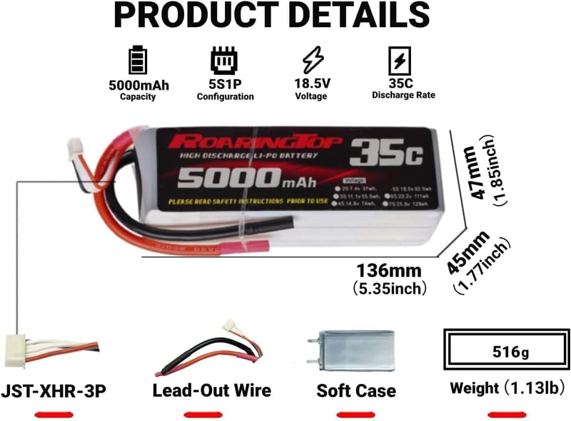 RoaringTop 5000mAh 18,5V RC LiPo akkumulátor modellrepülőkhöz, 2 db csomag