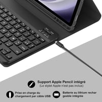 FARYODI Billentyűzetes Tok Samsung Galaxy Tab A9+ 11" 2023 Tablethez - Francia AZERTY Kiosztás, Stifttartóval, Fekete Védőtok (SM-X210/X216/ 5