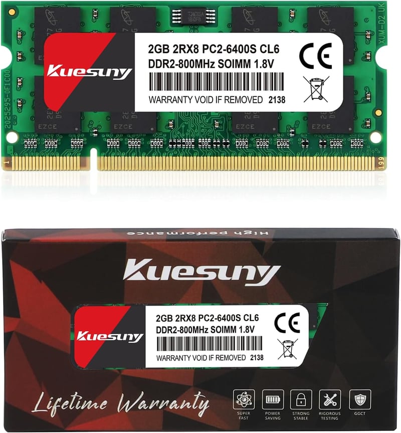 Kuesuny 2GB DDR2 800MHz Laptop Memória - PC2-6400S 200 Pin Notebook RAM Modul, 1.8V CL6, Intel/AMD/Mac Kompatibilis