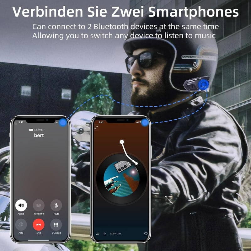 WAYXIN T2 Motoros Bluetooth Headset - 300m Hatótávolságú Sisak Kommunikációs Rendszer, Vízálló, Kihangosító Hívás, Hangvezérlés, 15 Órás Üze