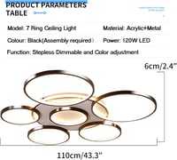 YYUTLUO Modern LED Mennyezeti Lámpa 110cm - Fekete Többkörös Csillár 120W Fokozatmentesen Szabályozható 3000-6000K Fém-Akril Lámpatest 4