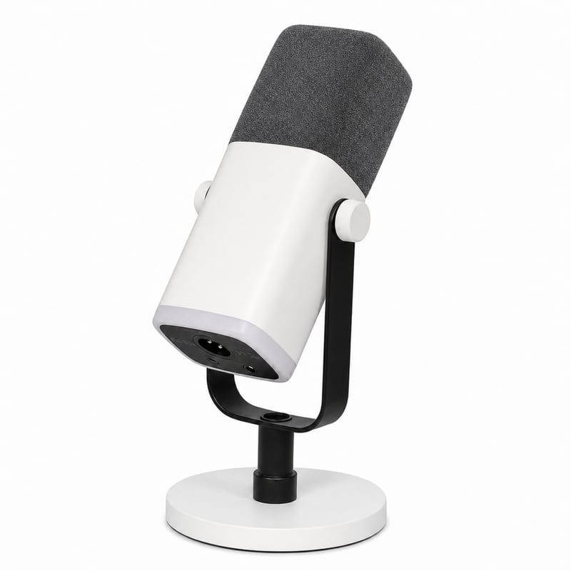 Dynamický mikrofón FIFINE MI13 USB/XLR, RGB, kardioidný, biely, na streamovanie a — chybný, na súčiastky: Nezapína sa (stav: pozri 2. obrázok)