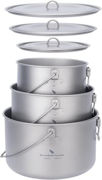 iBasingo Titán Kemping Edénykészlet - 3 db Fedeles Fazék (1,3L, 1,95L, 2,9L) Túrázóknak 1