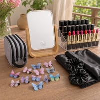 Beauty set za početnike: 1x ogledalo + 1x stalak za ruževe + 1x neseser + 11x ukosnica + 2x satenska jastučnica 1