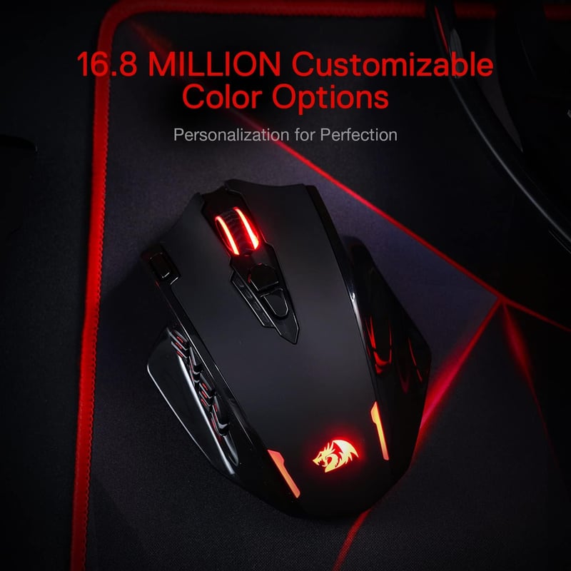 Redragon M913 Impact Elite vezeték nélküli gamer egér, 16000 DPI, 20 programozható gomb, 45 órás akkumulátor, RGB világítás, 12 oldalsó gomb