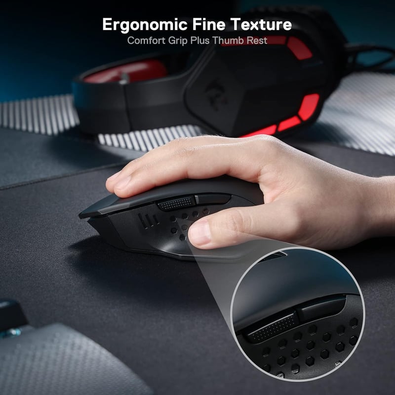 Redragon M656 Gainer vezeték nélküli gamer egér, 4000 DPI, 7 makrógomb, piros LED