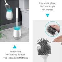 EWEIMA Szilikon WC Kefe Gyorsszáradó Tartóval - Falra Szerelhető és Álló Kivitel, Sűrű Sörtékkel, Ergonomikus Fogantyúval, Szürke 4