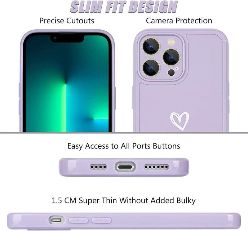 iPhone 13 Pro Max Lila Szilikon Tok Fehér Szívecskékkel - Ütésálló, Lányos