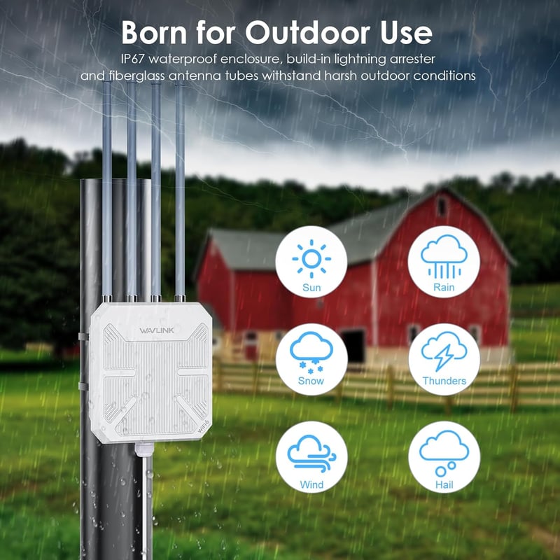 TamperSeals WN573HX3 AX3000 Kültéri WiFi 6 Mesh Repeater - Dual Band 3000Mbit/s PoE Access Point, IP67 Vízálló, 4×8dBi Antenna, 1km Hatótáv