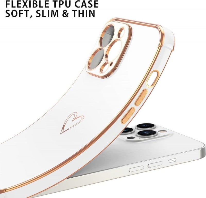 iPhone 13 Pro Max Fehér-Rosegold Szívecskés Ütésálló Szilikon Tok