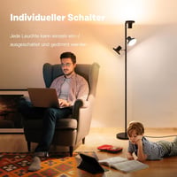 SIBRILLE Állólámpa 36W 2500LM - Távirányítós LED Dimmelhető 3 Fényforrással, 2700K-6500K Színhőmérséklet, Érintésvezérelt Modern Fekete Lámp 3