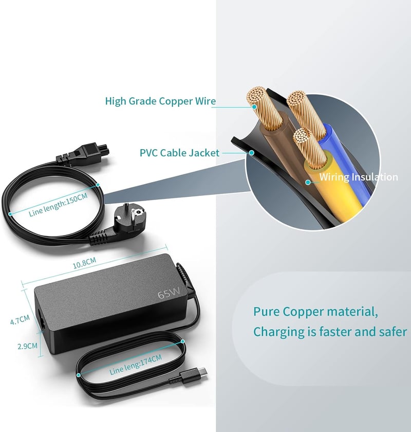 Lenovo 65W USB-C töltő - IdeaPad, ThinkPad és Yoga laptopokhoz kompatibilis hálózati adapter