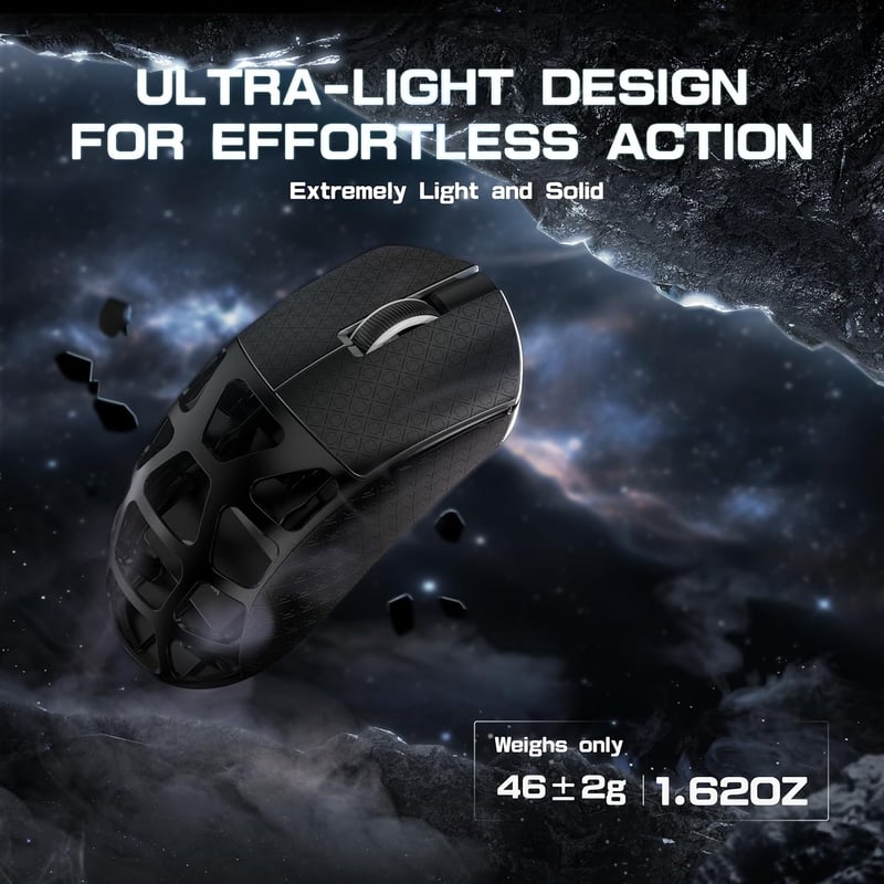 ATTACK SHARK R3PRO Ultrakönnyű Gamer Egér, 46g Magnézium Ház, 8000Hz Vezeték Nélküli, 26000 DPI, PixArt PAW3395 Szenzor, Spirál Kábel, PC/Mac