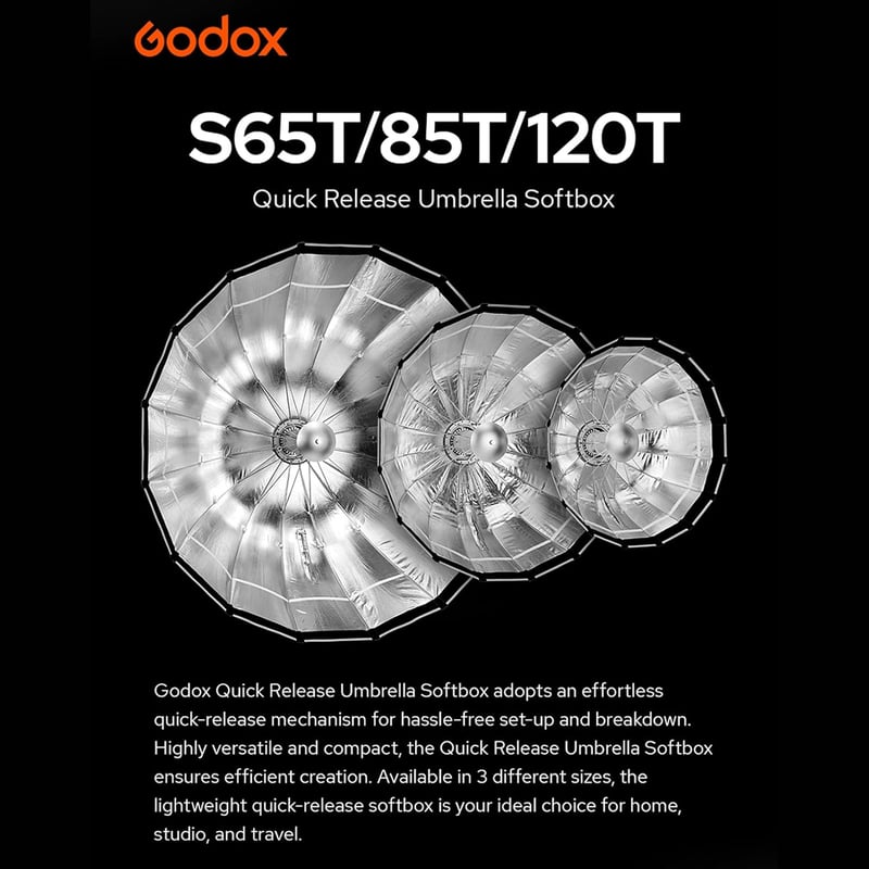 Godox S85T 85 cm Gyorskioldású Esernyő Softbox - Összecsukható Fényformáló Bowens Adapterrel és Diffúzorokkal Stúdió Vakuhoz és Speedlite Re