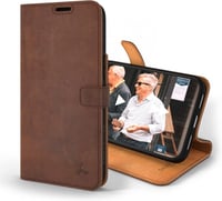 iPhone 14 Pro barna bőr tok pénztárcával, kártyatartóval és állvánnyal 1