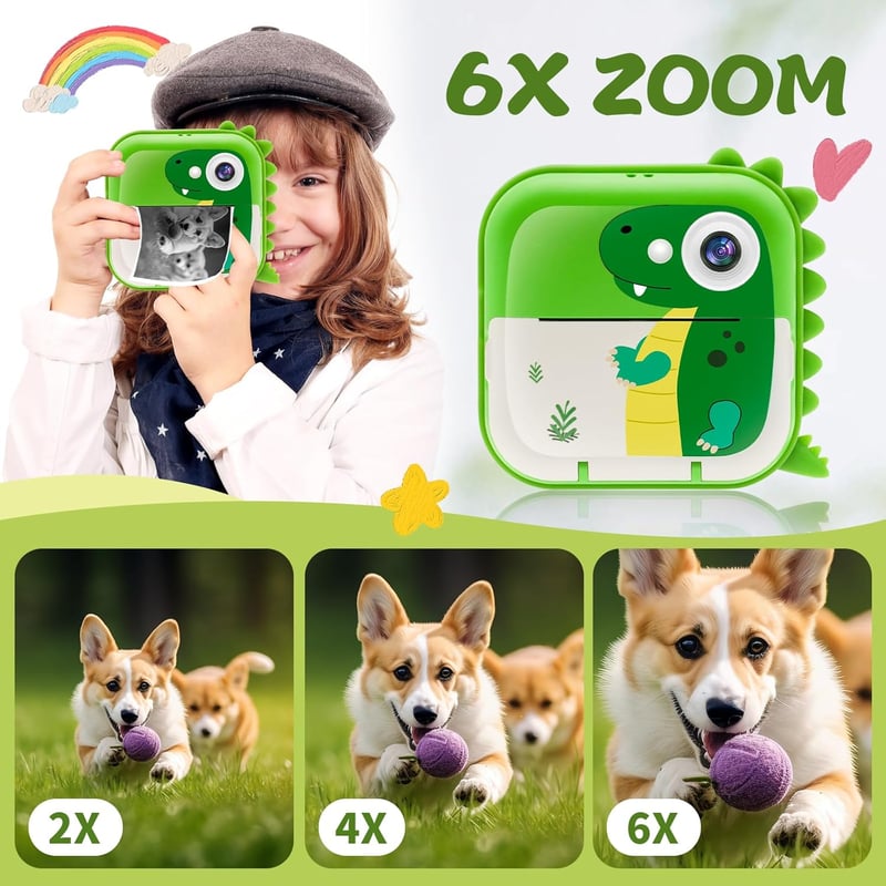 TOYOGO Instant Fényképezőgép Gyerekeknek - 24MP Dupla Lencsés Digitális Kamera, 2,4" Kijelző, 1080P Videó, Azonnali Nyomtatás, 32GB SD Kárty