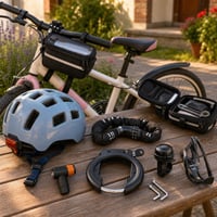 Pachet Primii Pași pe Bicicletă: cap pompă + cască cu lampă + 6 accesorii + antifurt 1