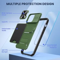 iPhone 14 Pro Max Katonai Zöld Védőtok Fóliával, Kártyatartóval 6