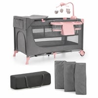 Kinderkraft Joy 2 ACC Sklopivi dječji putni krevetić, 120x60 cm, od rođenja do 15 kg, s vrtuljkom s igračkama, siva 1