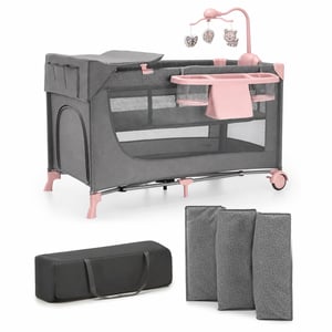 Kinderkraft Joy 2 ACC Összecsukható Utazóágy Gyerekeknek, 120x60 cm, Születéstől 15 kg-ig, Körhinta Játékokkal, Szürke
