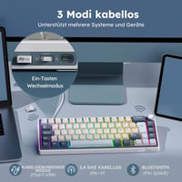 RK ROYAL KLUDGE R65 Mechanikus Billentyűzet Cream Switch - Vezeték Nélküli Bluetooth Gamer Keyboard Kék Színben 3750 mAh Akkumulátorral 3