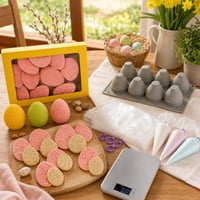 Set complet pentru Paște: 10 forme biscuiți + 11 forme ouă + 100 poșuri + cântar 5kg 1