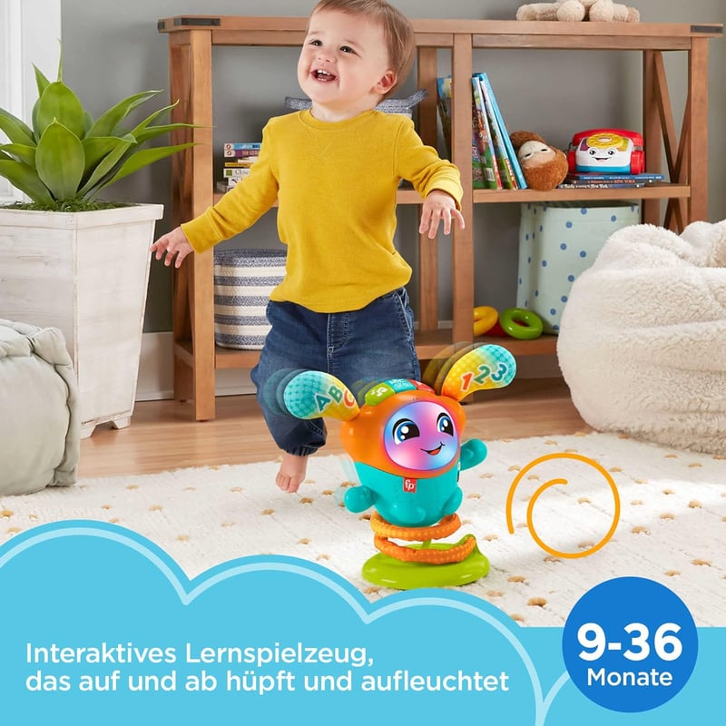 Fisher-Price DJ Hüpfi Interaktív Táncoló Játék - Zenélő, Mozgó Gyerekjáték 9 Hónapos Kortól, Német Nyelvű, Elemmel, Többszínű