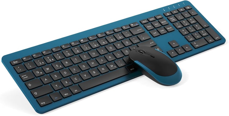 seenda SK38-3 Vezeték Nélküli Billentyűzet-Egér Szett, Ultravékony Tölthető, Ergonomikus, Szilikon Porvédővel, PC/Laptop/TV, QWERTZ, Fekete-