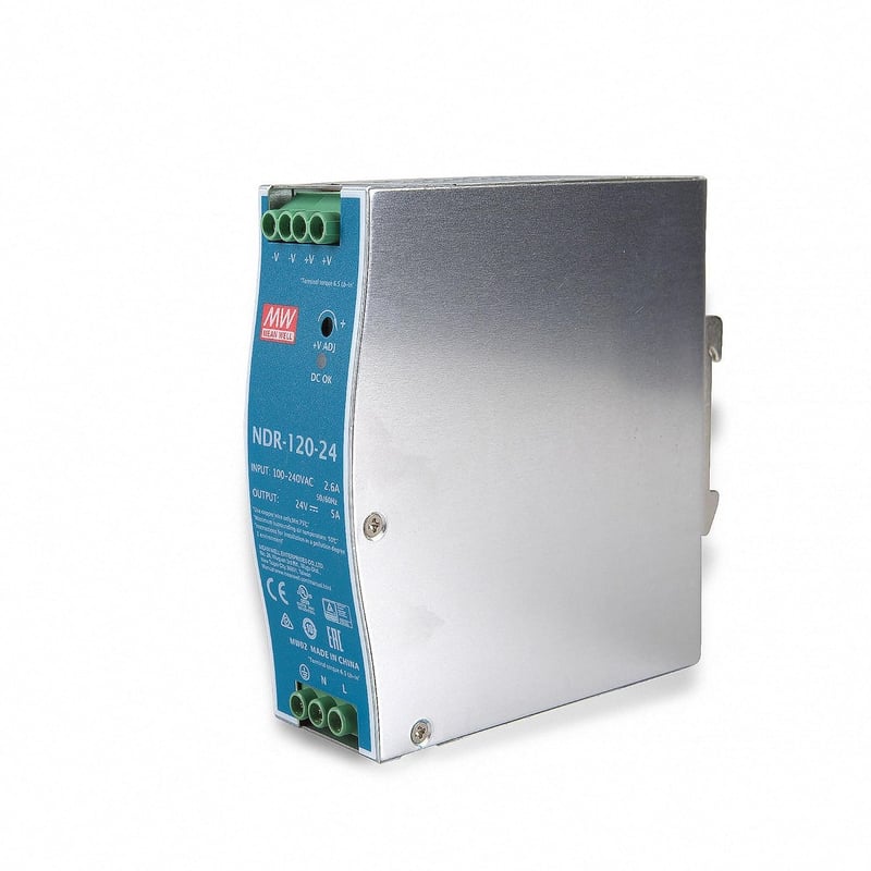 MeanWell NDR-120-24 DIN-sínre szerelhető tápegység, 120W, 24V/5A, ipari kapcsolóüzemű adapter projektorokhoz, konzolokhoz, monitorokhoz