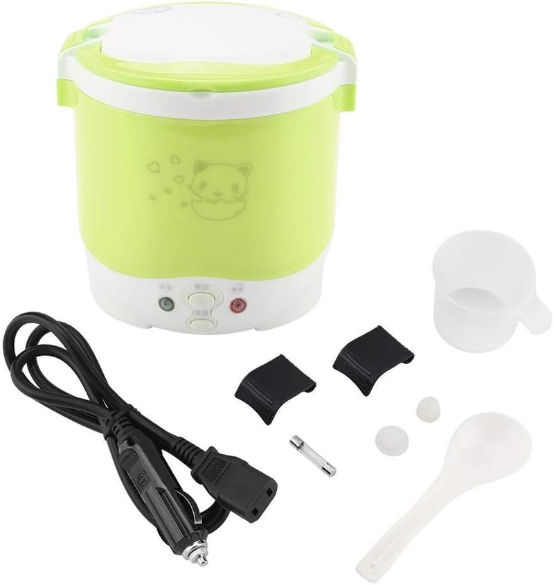 Hordozható 24V-os Mini Rizsfőző és Pároló Autóba, Kamionba - Zöld, 1L