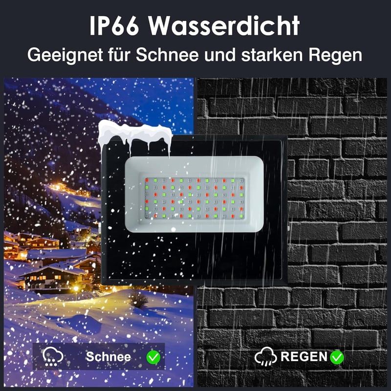 OUSIDE RGB LED Reflektor Szett, 2 db 100W Bluetooth Kültéri Világítás, IP66 Vízálló, 15000 Lumen, Színváltós Hangulatfény Kertbe, Erkélyre