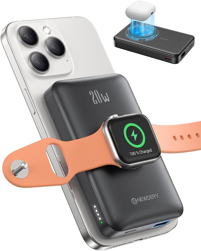 NEWDERY 10000mAh vezeték nélküli powerbank Apple Watch és iPhone készülékekhez, gyorstöltéssel - fekete