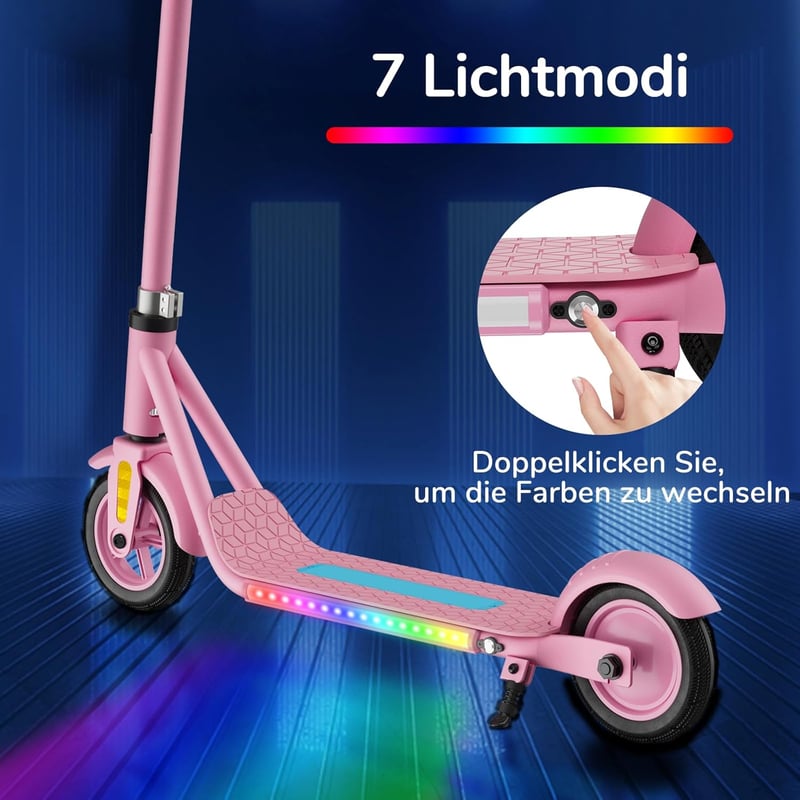 Escroll elektromos roller gyerekeknek 6+ - LED, Bluetooth, állítható magasság
