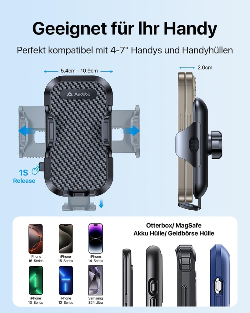 andobil Autós Telefontartó Szellőzőrácsra - 360° Forgatható Univerzális Mobiltartó, Dupla Rögzítővel, 4-7" Készülékekhez, iPhone Samsung Hua