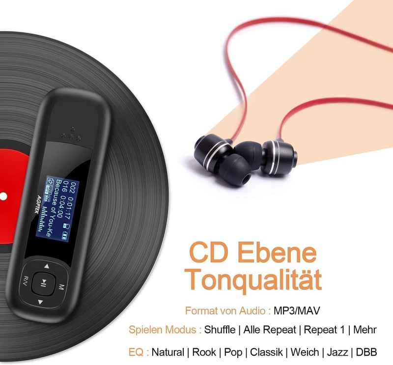AGPTEK 40GB MP3 Lejátszó USB-vel, FM Rádióval és Felvevővel - Fekete-Piros