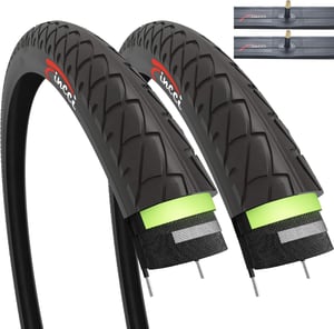 Set anvelope Fincci 26 x 1.95 slick cu camere cu supapă Schrader, protecție anti-pană 3mm - Pentru biciclete de oraș, șosea, MTB și hibrid