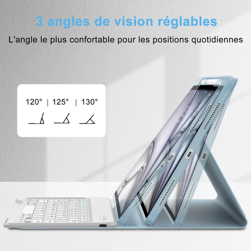 FARYODI iPad Air 13" (M2) 2024 Védőtok Levehető Bluetooth Billentyűzettel, Francia AZERTY Kiosztás, Beépített Apple Pencil Tartóval, Világos