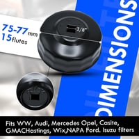 CCLIFE Olajszűrő Kulcs 75-77 mm, 3/8 Colos Meghajtással, 15 Pontos, VW, Audi, Mercedes, Opel Kompatibilis, Króm-Vanádium Acél - 100 Mm, 15-point, Isuzu, Mitsubishi 5