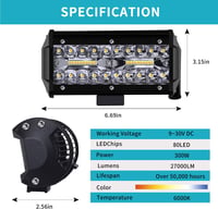 Kraumi 7" LED Munkalámpa 300W 12/24V - Vízálló IP67 Fényszóró Terepjáróhoz, Traktorhoz, Quadhoz, SUV-hoz - Univerzális Kiegészítő Szett (2db 5