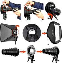 Godox 80x80 cm Összecsukható Univerzális Softbox S-típusú Speedlite Tartóval - Bowens Rögzítésű Vakuhoz, Állítható Irányú Fényformáló Stúdió 4