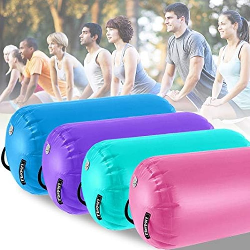 FBSPORT Felfújható Air Roll 100/120cm Jóga Gimnasztika Henger Tornaszőnyeg Hordtáskával - 120*75 cm, Mint green